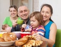 Portrait of happ family drinks tea