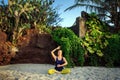 Portrait of happiness young woman practicing yoga on outdoors.Yoga and relax concept. Beautiful girl practice asana Royalty Free Stock Photo