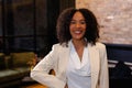 Portrait of happy african american casual businesswoman in office Royalty Free Stock Photo