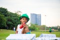Portrait of happy african american kids boy playing outdoors in a park, Kid playing concept Royalty Free Stock Photo