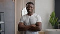 Portrait happy African American man ethnic hipster guy morning hygiene grooming procedures in hotel bathroom smiling Royalty Free Stock Photo