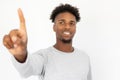 Portrait of happy African American man touching invisible wall Royalty Free Stock Photo