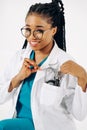 Portrait of happy african american nurse or doctor woman with stethoscope Royalty Free Stock Photo