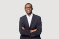 Portrait of happy african american young businessman in formal suit. Royalty Free Stock Photo