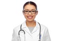 Portrait of happy asian female doctor in glasses Royalty Free Stock Photo