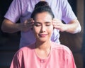 Head Thai massage to beauty girl Royalty Free Stock Photo