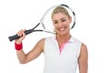 Portrait of happy athlete holding racquet