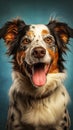 Studio portrait of a happy Australian shepherd dog on plain backdrop