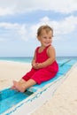 Portrait of happy baby child on board of sea boat Royalty Free Stock Photo