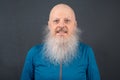 portrait of a happy bald man with a large gray beard on a dark gray background Royalty Free Stock Photo