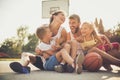 Portrait of happy basket family.