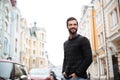 Portrait of a happy bearded man in sweater