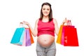 Portrait of a happy and beautiful future mother with shopping