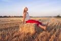 Portrait of the happy beautiful young woman . in the field of wheat Royalty Free Stock Photo