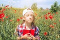 Portrait of the happy beautiful young woman . in the field of wheat Royalty Free Stock Photo