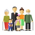 Portrait of happy big family together mother and father, grandfather grandmother, son daughter. Royalty Free Stock Photo