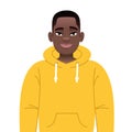 Portrait of a happy black young guy with glasses. African successful confident boy in yellow hoodie