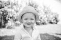 Portrait of Happy boy. Child outdoors in nature. Adorable baby having fun. Royalty Free Stock Photo