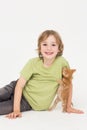 Portrait of happy boy with kitten Royalty Free Stock Photo