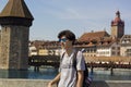 Portrait of happy boy in Luzern city in Switzerland Royalty Free Stock Photo