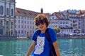 Portrait of happy boy in Luzern in Switzerland Royalty Free Stock Photo
