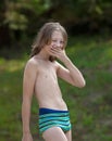 Portrait of a Happy Boy in Swimwear. Royalty Free Stock Photo