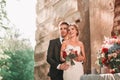 Portrait of happy bride and groom standing together Royalty Free Stock Photo