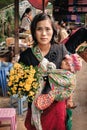 Portrait happy burmese woman with her child