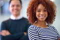 Portrait, happy and business woman in office at startup company for career, job and people together in workplace. Face Royalty Free Stock Photo