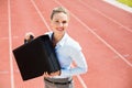 Portrait of happy businesswoman with briefcase Royalty Free Stock Photo