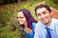 Portrait of happy cheerful couple outdoor Royalty Free Stock Photo