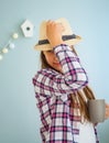 Portrait of happy, cheerful teenage girl in a hat Royalty Free Stock Photo