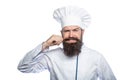 Portrait of a happy chef cook. Cook hat. Bearded chef, cooks or baker. Bearded male chefs isolated on white. Funny chef Royalty Free Stock Photo