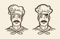 Portrait of happy chef, cook. Sketch vintage vector illustration