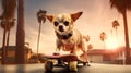 Portrait of a happy Chihuahua riding a skateboard