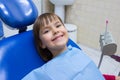 A portrait of a happy child in a dental chair