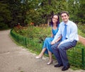 Portrait of happy content couple at park Royalty Free Stock Photo