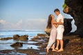 Portrait of Happy Couple, at the Beach, Holds Hands, Sea Royalty Free Stock Photo