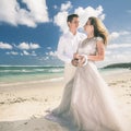 Portrait of happy couple at beach. Traveling at Thailand Royalty Free Stock Photo