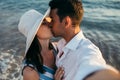 Portrait of happy couple honeymoon tropical vacation at the sea Royalty Free Stock Photo