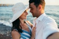 Portrait of happy couple honeymoon tropical vacation at the sea Royalty Free Stock Photo