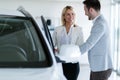 Portrait of happy customer buying new car Royalty Free Stock Photo