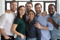 Portrait of happy diverse colleagues posing together in office Royalty Free Stock Photo