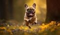 Portrait of a happy dog chasing butterflies