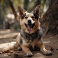 Portrait of a happy dog in the park on a summer day, cute dog, collar