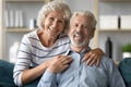 Portrait of happy elderly couple relax at home Royalty Free Stock Photo