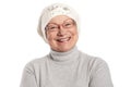 Portrait of happy elderly lady in cap Royalty Free Stock Photo