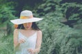 Portrait of happy and enjoying young woman