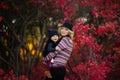 Portrait of happy family, autumn park outdoors Royalty Free Stock Photo