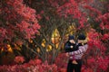 Portrait of happy family, autumn park outdoors Royalty Free Stock Photo